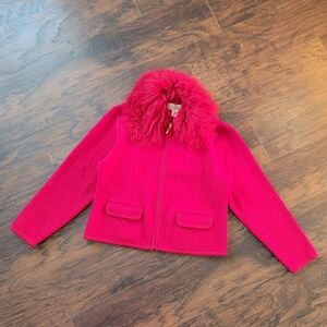 vintage red boiled 100% wool afghan cropped coat jacket mongolian fur penny lane